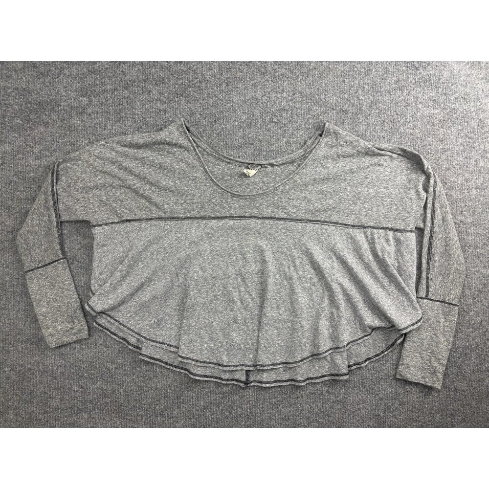 We The Free Shirt Womens XS Gray Long Sleeve Oversized Swing Hem Raw Edge Knit